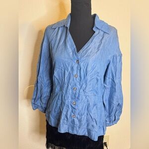 Iris Setlawke Blue Button-Up Chambray Women's Top